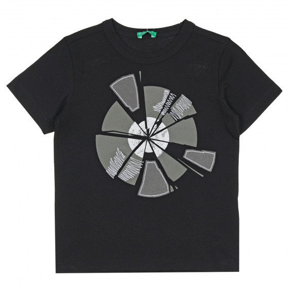 Памучна тениска с графичен принт за бебе, черна Benetton 268265 