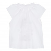 Памучна блуза с къс ръкав и с щампа коте, бяла Benetton 268295 4