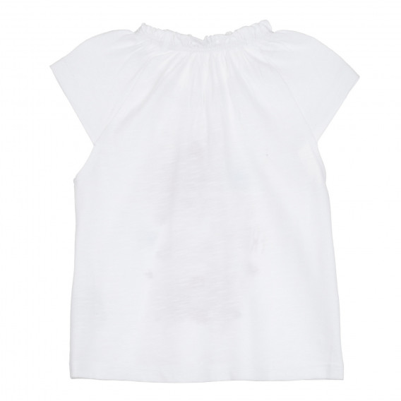 Памучна блуза с къс ръкав и с щампа коте, бяла Benetton 268295 4