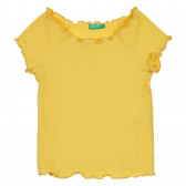 Блуза с къс ръкав и къдрички, жълта Benetton 268296 
