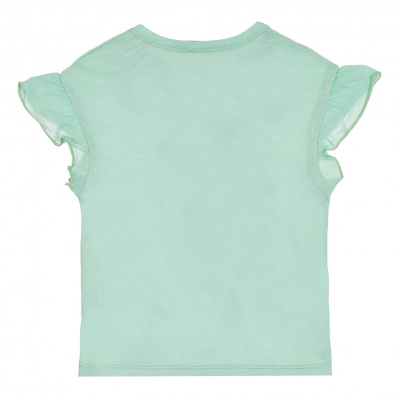Памучна тениска с щампа и розови акценти, зелена Benetton 268309 4