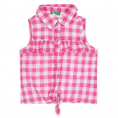 Памучна риза без ръкави в розово и бяло каре Benetton 268361 