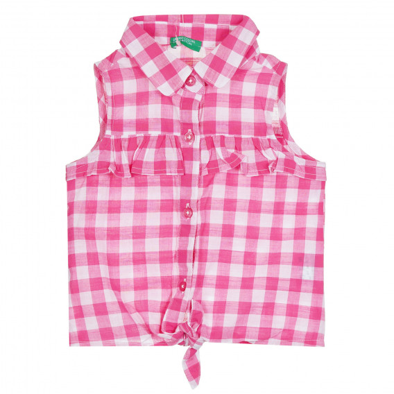 Памучна риза без ръкави в розово и бяло каре Benetton 268361 