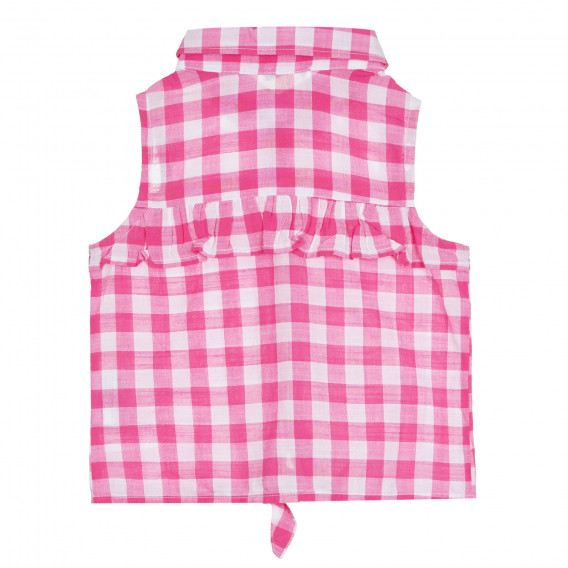 Памучна риза без ръкави в розово и бяло каре Benetton 268364 4