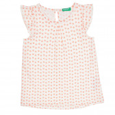 Памучна блуза с къдрички и оранжеви акценти за бебе, бяла Benetton 268431 