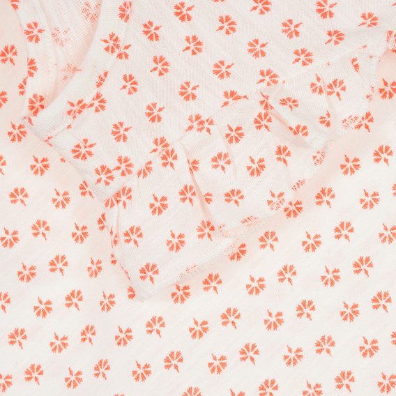 Памучна блуза с къдрички и оранжеви акценти за бебе, бяла Benetton 268432 2