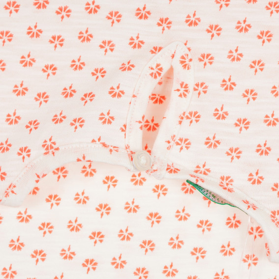 Памучна блуза с къдрички и оранжеви акценти за бебе, бяла Benetton 268433 3