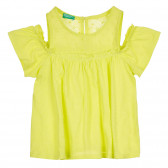 Памучна блуза с паднали ръкави, светлозелена Benetton 268479 