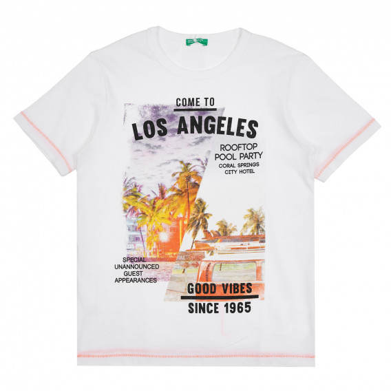 Памучна тениска с графичен принт Los Angeles, бяла Benetton 268558 