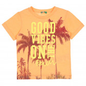 Тениска с принт на палми, оранжева Benetton 268582 