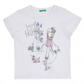 Памучна блуза с щампа Happy Friends, бяла Benetton 268593 