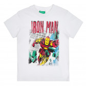 Памучна тениска с щампа на Marvel за бебе, бяла Benetton 268617 