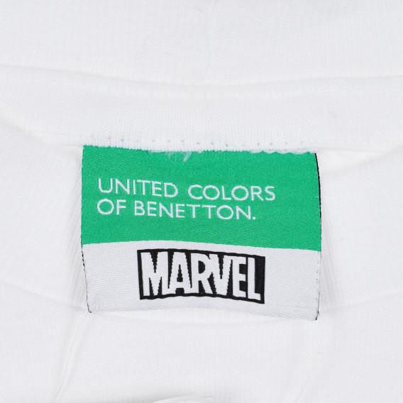 Памучна тениска с щампа на Marvel за бебе, бяла Benetton 268619 3
