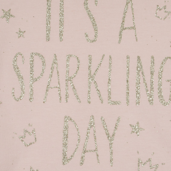 Тениска с брокатен надпис и къдрички, светлорозова Benetton 268634 2