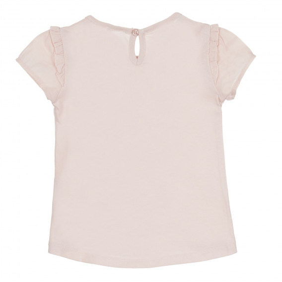 Тениска с брокатен надпис и къдрички, светлорозова Benetton 268636 4