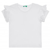 Памучна блуза с къс ръкав и къдрички, бяла Benetton 268641 