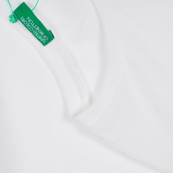 Памучна блуза с къс ръкав и къдрички, бяла Benetton 268643 3