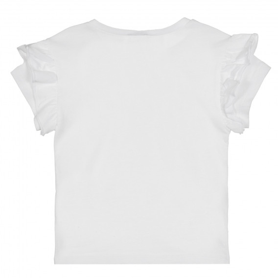 Памучна блуза с къс ръкав и къдрички, бяла Benetton 268644 4