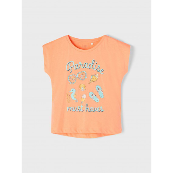 Тениска от органичен памук с щампа на палми, оранжева Name it 269522 