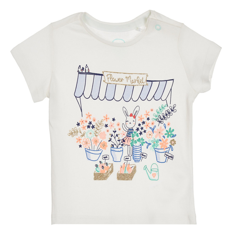 Памучна тениска за бебе с флорална щампа  270583