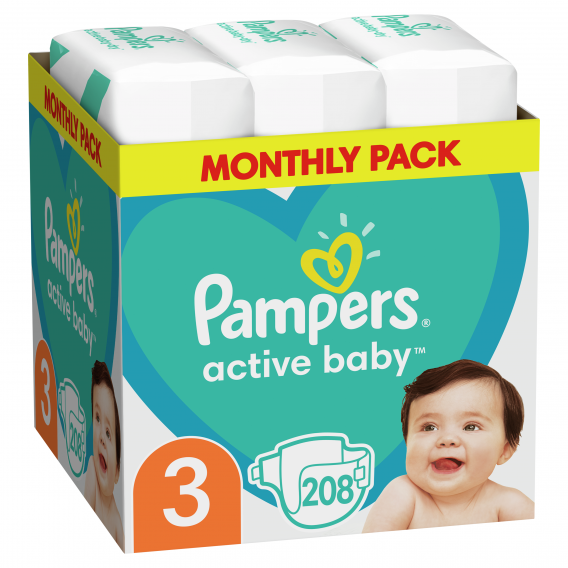Пелени № 3, 208 бр, модел Active Baby Pampers 272482 