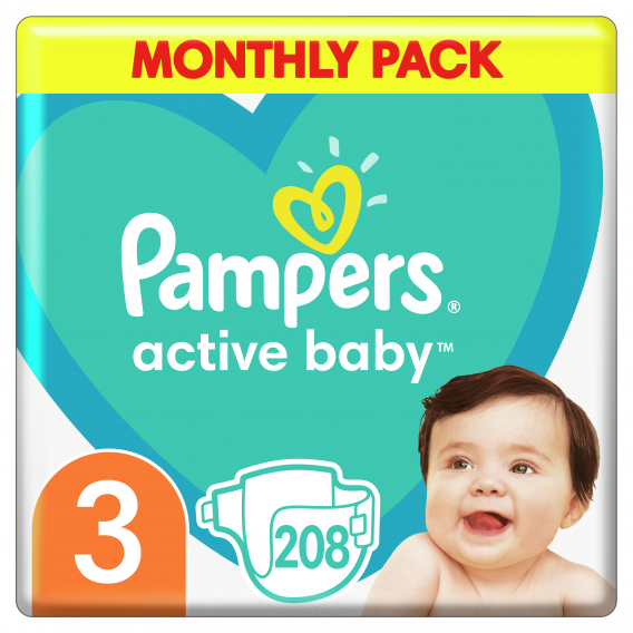 Пелени № 3, 208 бр, модел Active Baby Pampers 272483 2