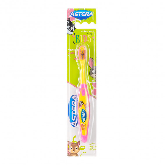 Детска четка за зъби Kids extra soft, розово и жълто Astera 274732 