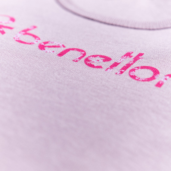 Памучна блуза с дълъг ръкав и надпис за момиче светло лилава Benetton 27522 3
