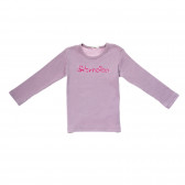 Памучна блуза с дълъг ръкав и надпис за момиче светло лилава Benetton 27523 