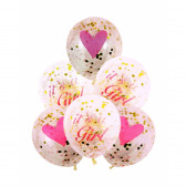 Комплект от 6 балона с конфети в розово за новородено момиче Ikonka 275542 