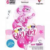 Комплект от 6 балона с конфети в розово с мече за новородено момиче Ikonka 275549 2