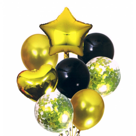 Комплект от 8 балона с конфети в златно и черно Ikonka 275555 