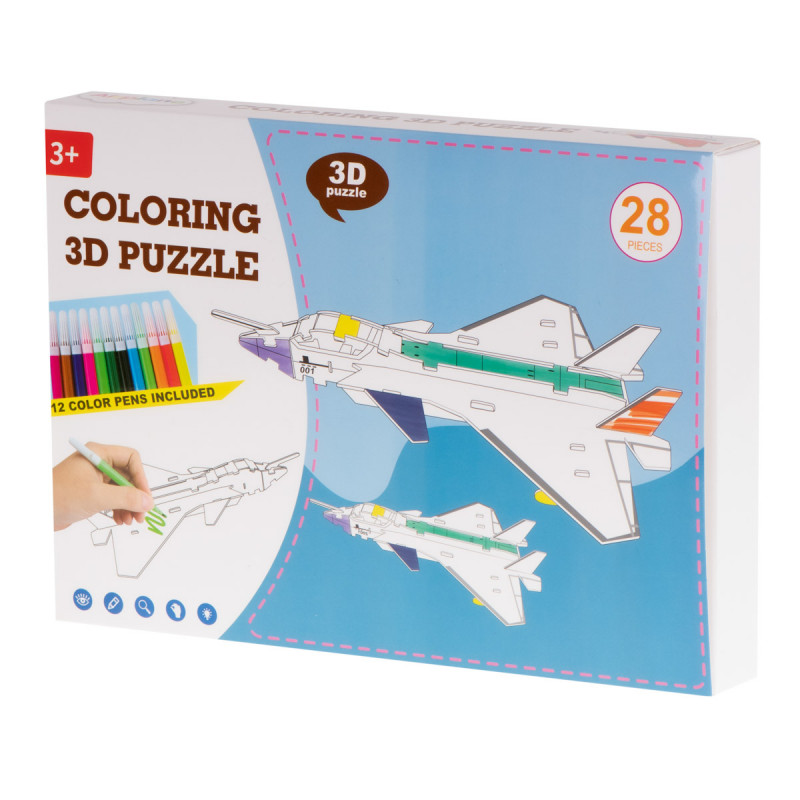 3D пъзел за оцветяване - Самолет, 28 части  275585