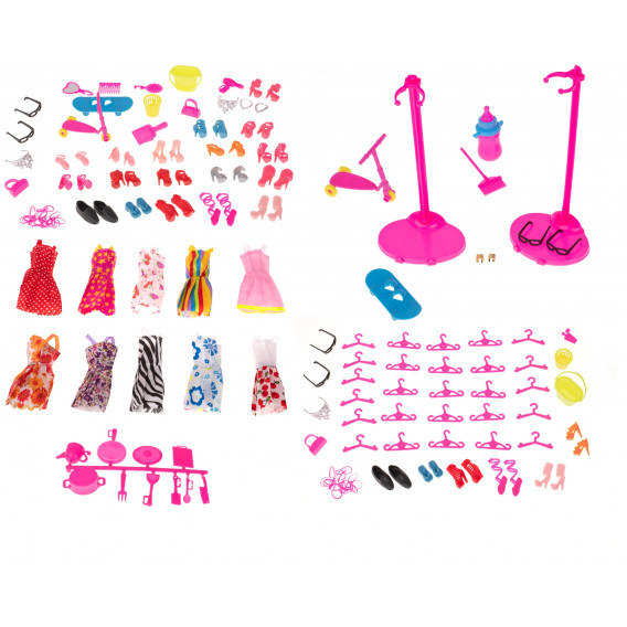 Комплект дрехи и аксесоари за кукла, 85 части Ikonka 275644 
