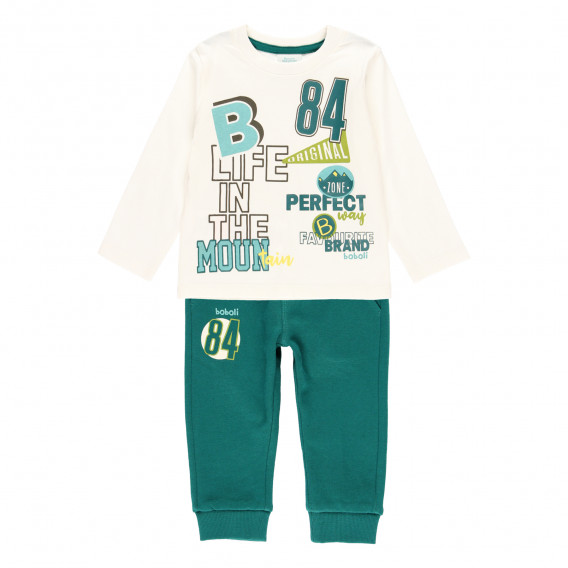 Памучен комплект блуза и панталон в бяло и зелено Boboli 276918 