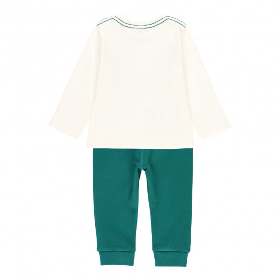 Памучен комплект блуза и панталон в бяло и зелено Boboli 276919 2