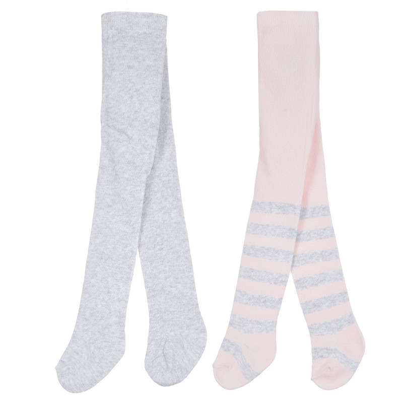 Комплект от два броя чорапогащници за бебе, сиво и розово райе  277104