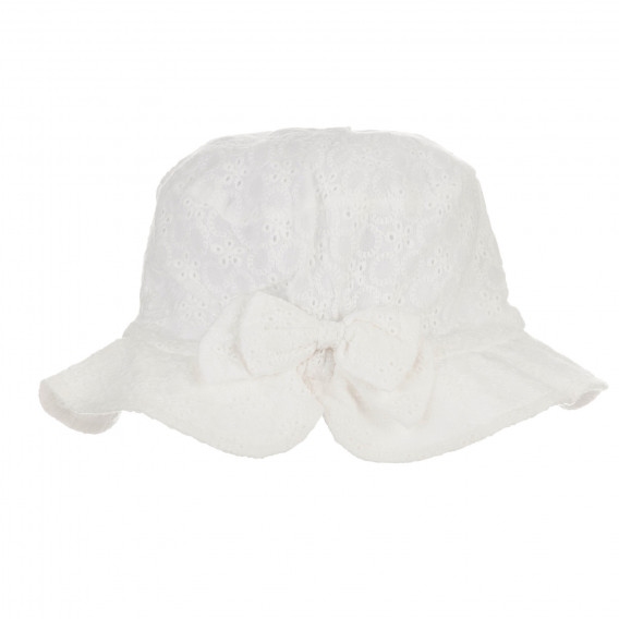 Памучна шапка с панделка за бебе, бяла Cool club 277155 3