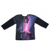 Памучна блуза с дълъг ръкав за момче и апликация на герои от филма Star Wars, черна Benetton 27730 