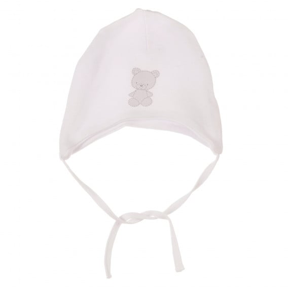 Памучна шапка с връзки и щампа на мече за бебе, бяла Cool club 277331 