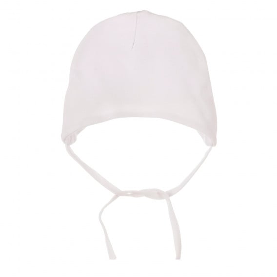 Памучна шапка с връзки и щампа на мече за бебе, бяла Cool club 277333 3