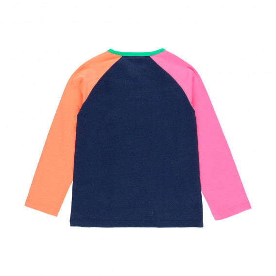 Памучна блуза с цветни ръкави, синя Boboli 277528 2