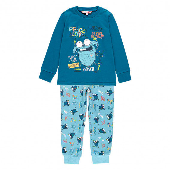 Памучна пижама от две части, синя Boboli 277953 