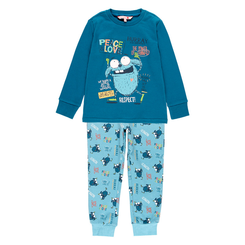 Памучна пижама от две части, синя  277953