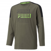 Памучна блуза с дълъг ръкав и името на бранда, зелена Puma 278630 