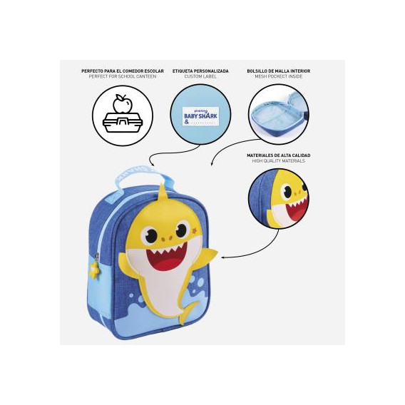Чанта за обяд с апликация Baby Shark за момиче, синя BABY SHARK 278766 5