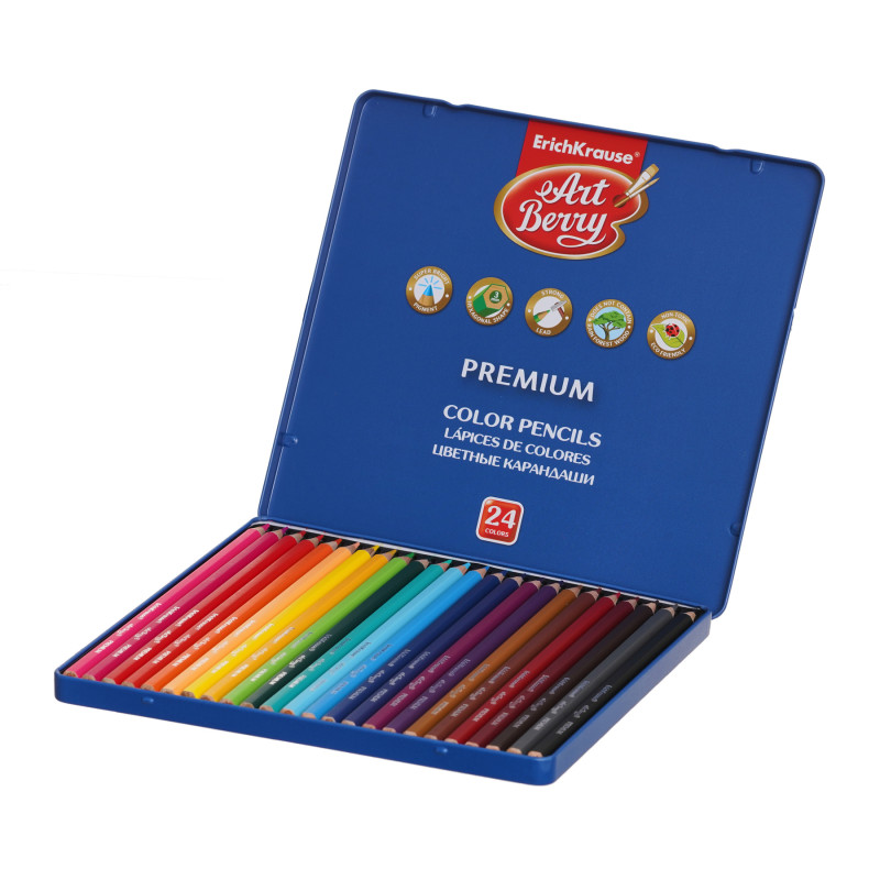 Комплект цветни моливи, 24 цвята в метална кутия  279066