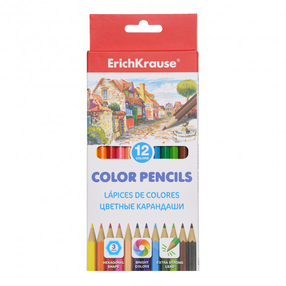 Комплект цветни шестоъгълни моливи, 12 цвята Erich Krause 279095 