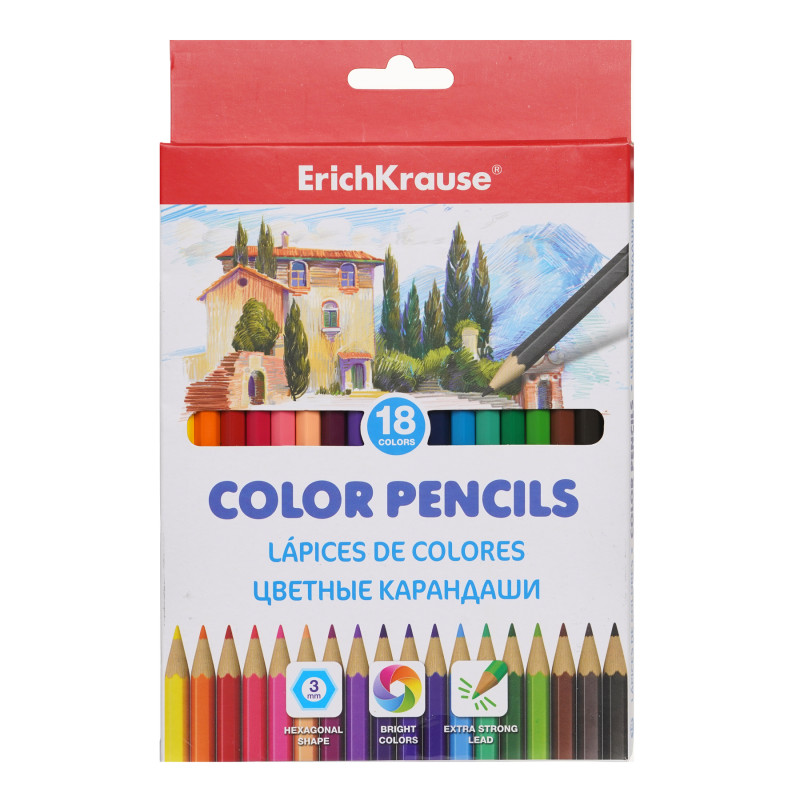 Комплект цветни шестоъгълни моливи, 18 цвята  279097