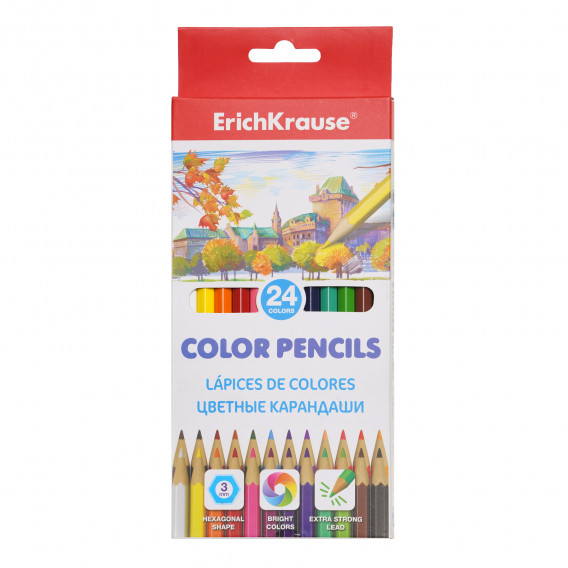 Комплект цветни шестоъгълни моливи, 24 цвята Erich Krause 279099 